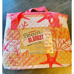 Oversized Reversible Beach Blanket With Tote Design Coral Print 60"x80" Quilted